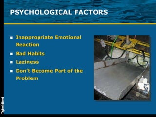PSYCHOLOGICAL FACTORS Inappropriate Emotional Reaction Bad Habits Laziness Don’t Become Part of the Problem 