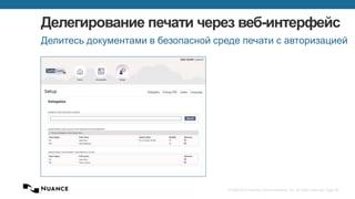 © 2002-2013 Nuance Communications, Inc. All rights reserved. Page 45
Делегирование печати через веб-интерфейс
Делитесь документами в безопасной среде печати с авторизацией
 