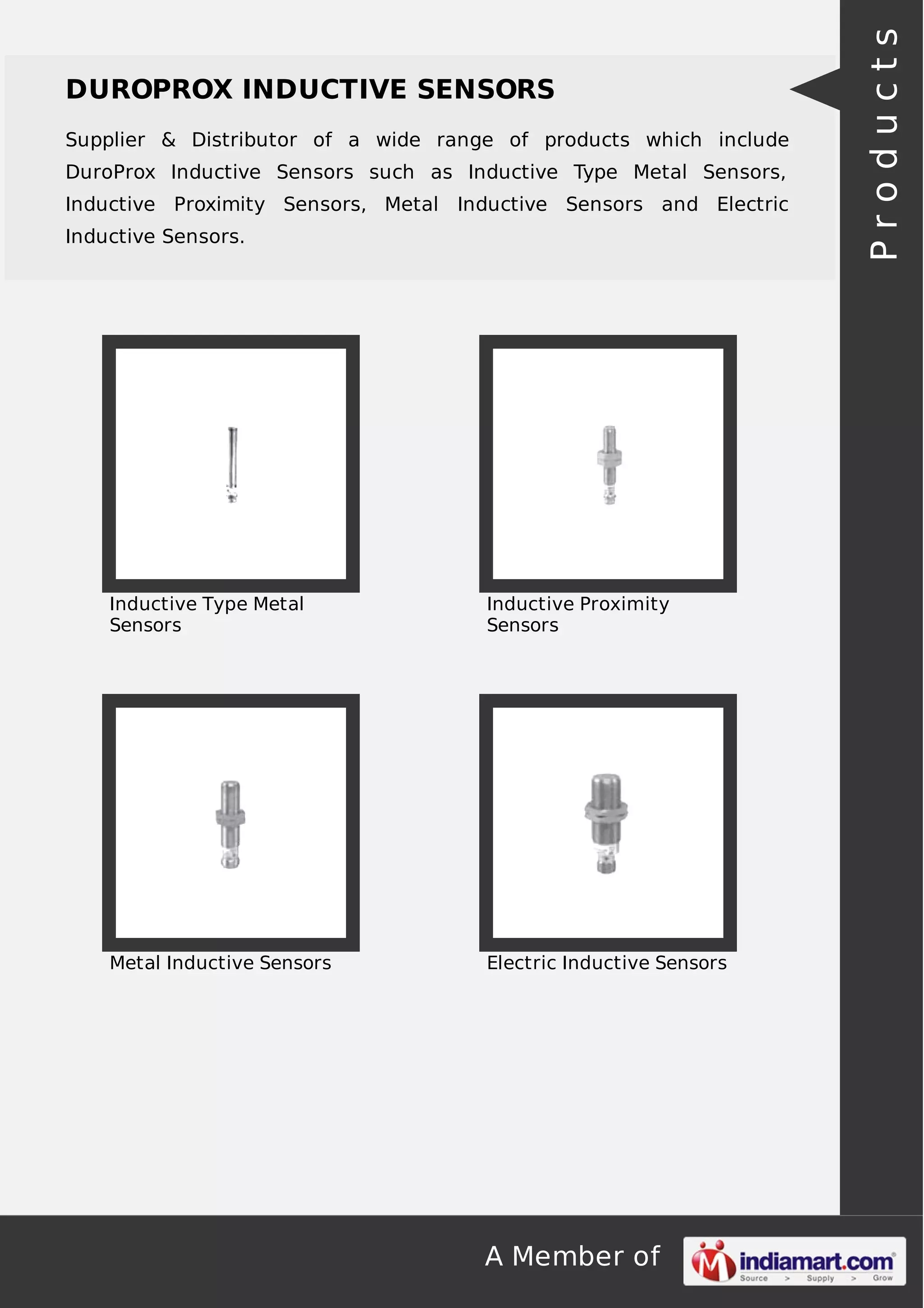 Supplier & Distributor of a wide range of products which include
DuroProx Inductive Sensors such as Inductive Type Metal Sensors,
Inductive Proximity Sensors, Metal Inductive Sensors and Electric
Inductive Sensors.

Inductive Type Metal
Sensors

Inductive Proximity
Sensors

Metal Inductive Sensors

Electric Inductive Sensors

A Member of

Products

DUROPROX INDUCTIVE SENSORS

 