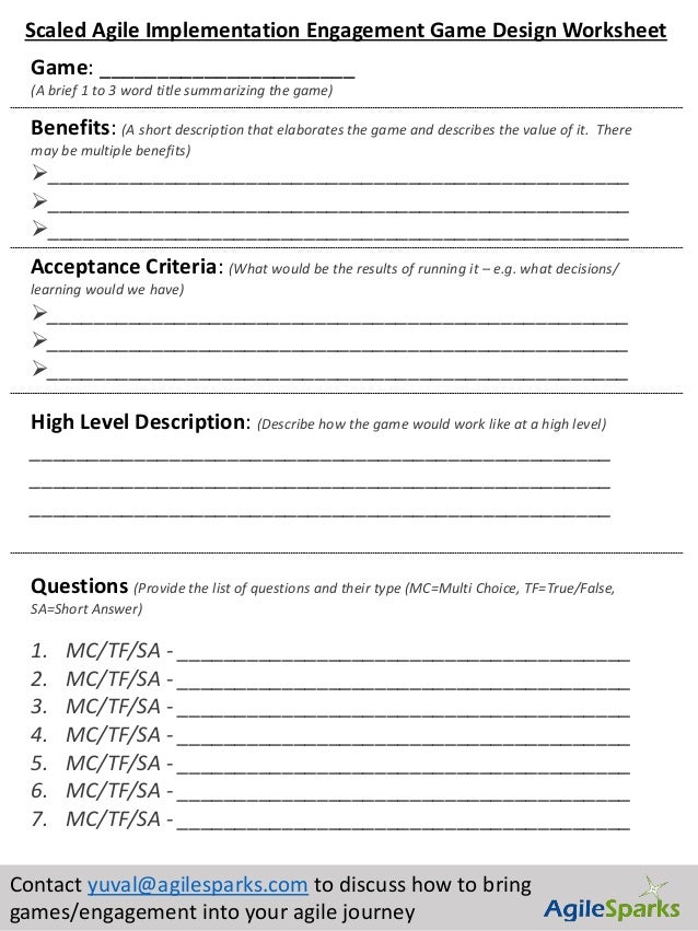 Kahoot Game Design Worksheet inspired by Scaled Agile Framework Feat\u2026