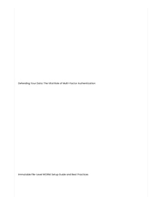 Defending Your Data: The Vital Role of Multi-Factor Authentication
Immutable File-Level WORM: Setup Guide and Best Practices
 