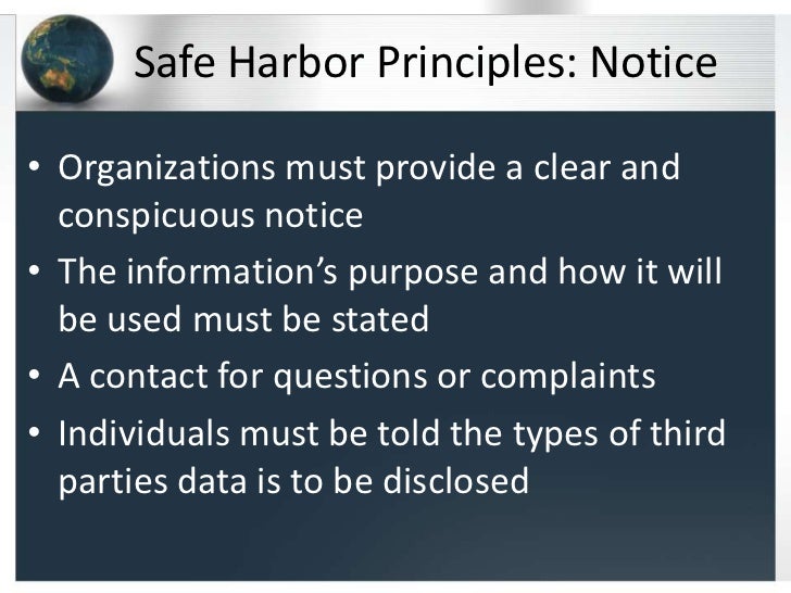 Safe Harbor A framework for vUS EU data privacy