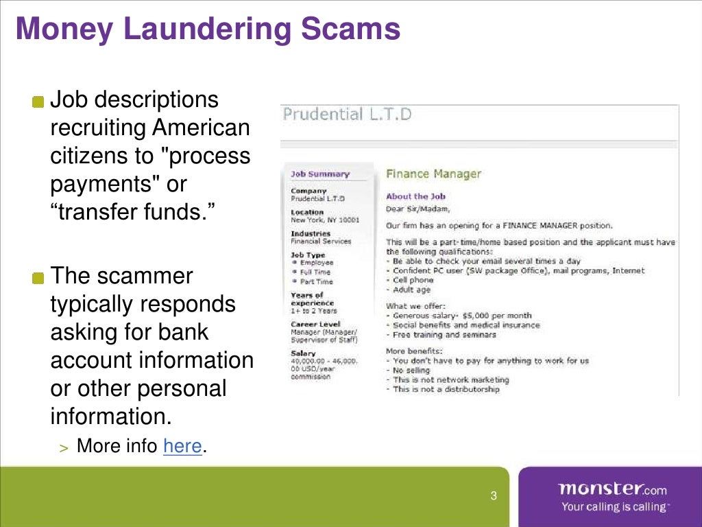 Money Laundering Scams Job descriptions