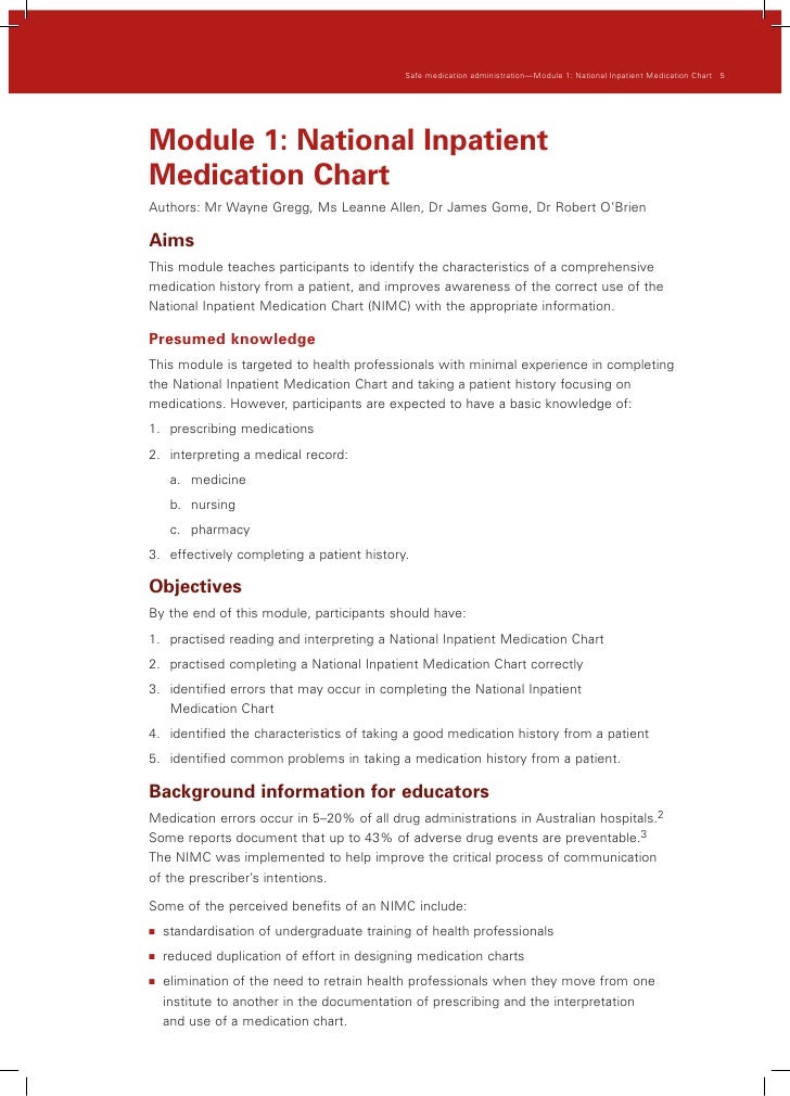 National Inpatient Medication Chart Guidelines