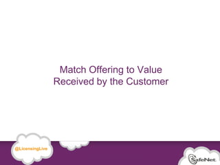 Match Offering to Value
                                     Received by the Customer




   @LicensingLive

© SafeNet Confidential and Proprietary

                                                                11
 