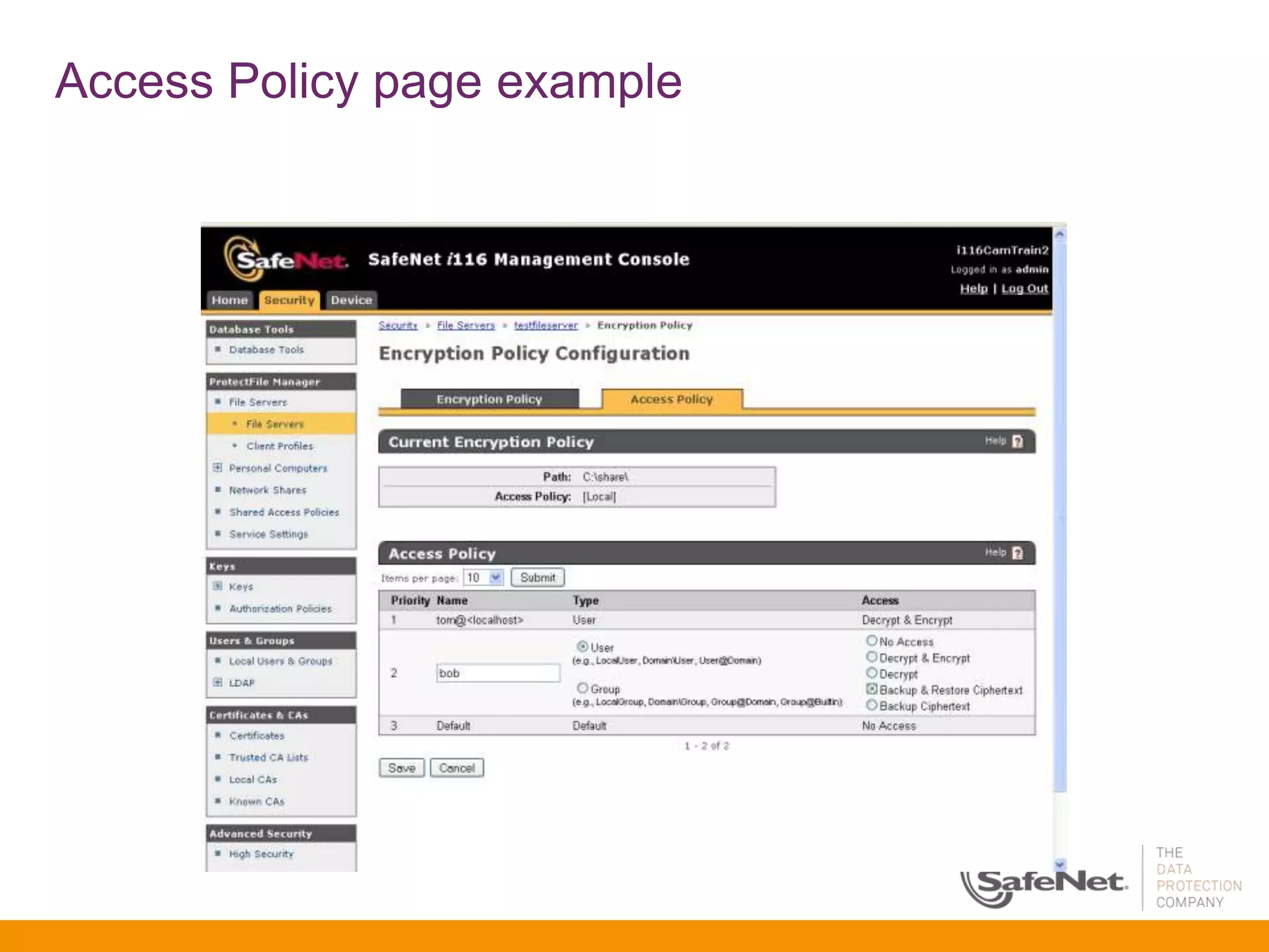 Access Policy page example
 