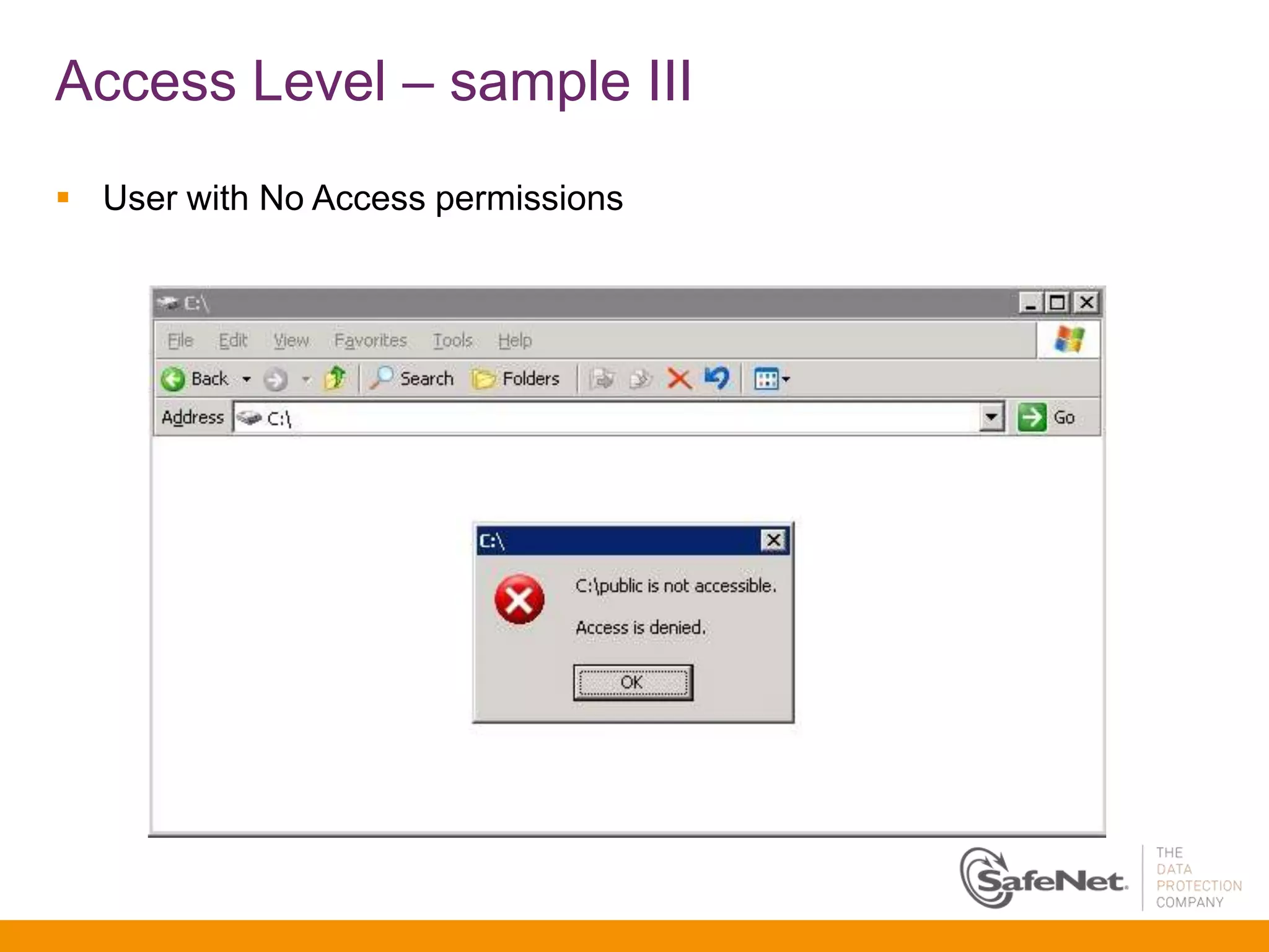 Access Level – sample III
 User with No Access permissions
 