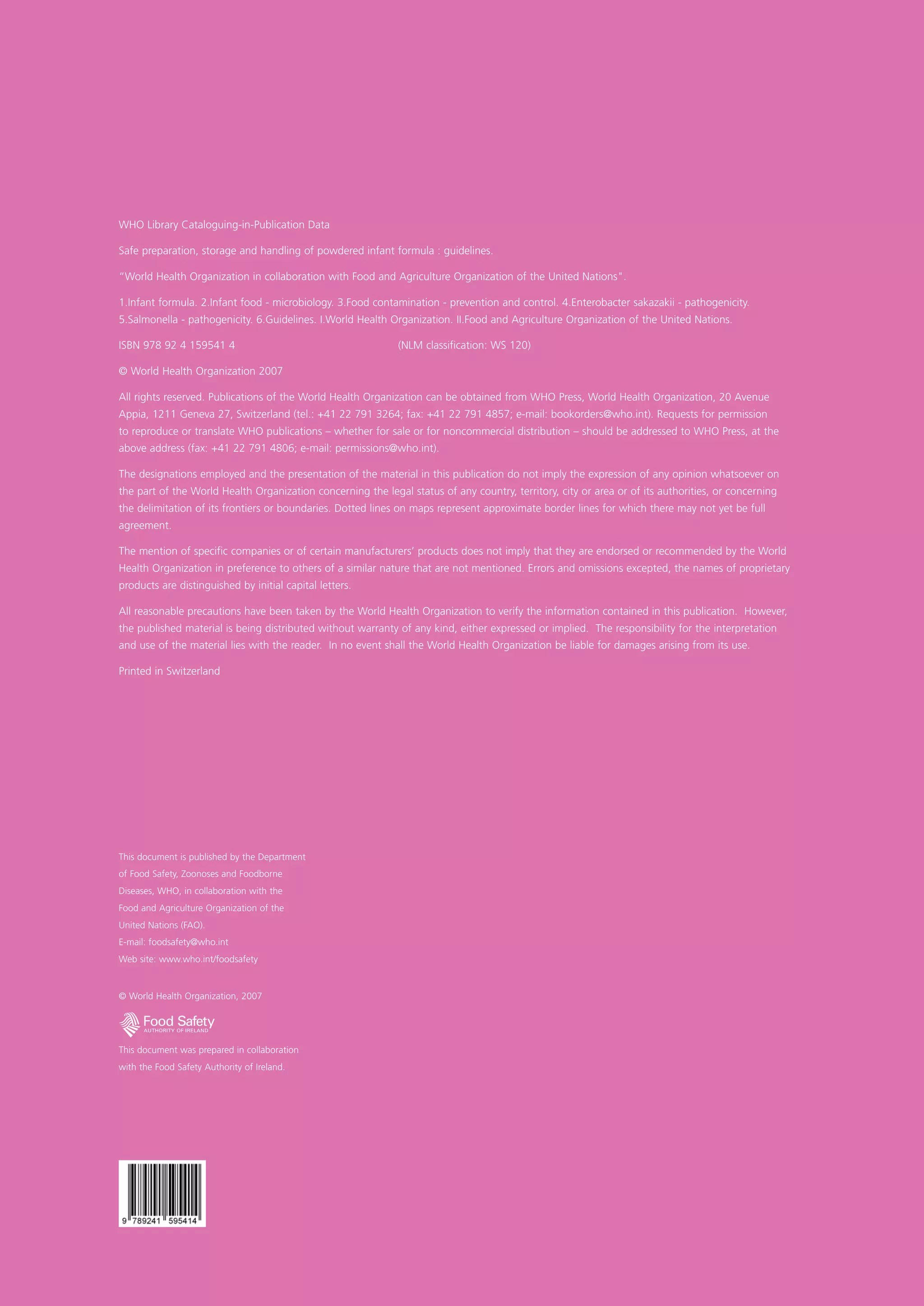 Safe Preparation, Storage And Handling Of Powdered Infant Formula ...