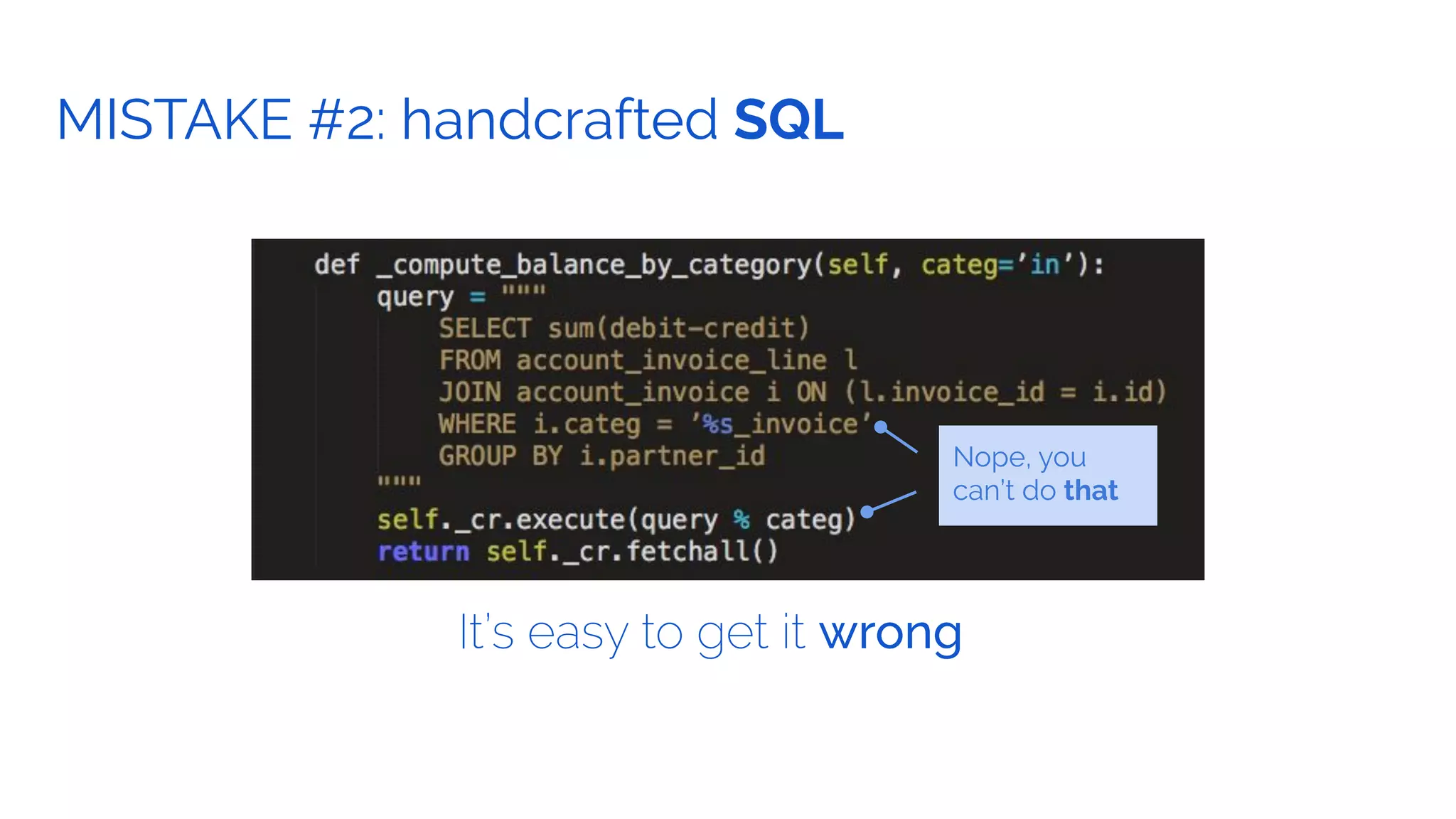 GOAL.MISTAKE #2: handcrafted SQL
It’s easy to get it wrong
Nope, you
can’t do that
 