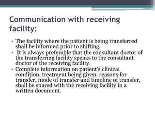 Safe transfer of unstable patient from hospital NABH ppt.pptx