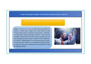 84
Наряд олгосон хүн, эсвэл тухайн цахилгаан байгуул
амжид, тухайн ажилд наряд олгох эрх бүхий хүн бр
игадын бүрэлдхүүнд өөрчлөлт оруулахыг зөвшөөр
нө. Бригадын бүрэлдхүүнийг өөрчлөх тухай заалтыг
телефон, радиогоор эсвэл бие хүнээр дамжуулан аж
лын удирдагчид буюу ажил гүйцэтгэгчид шийдвэр
өгч болно. Шийдвэрийг хүлээж авсан ажлын удирд
агч буюу ажил гүйцэтгэгч нь бригадын бүрэлдхүүн
д өөрчлөлт оруулах шийдвэр өгсөн хүний овог нэри
йг нарядад бичнэ.
83. Бригадын бүрэлдхүүнд хэн өөрчлөлт оруулах эрхтэй вэ?
Албан даалгаварын мөрөөр зохион байгуулж байгаа сургалт, шалгалт
 