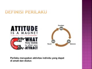 Perilaku merupakan aktivitas individu yang dapat
di amati dan diukur.
 
