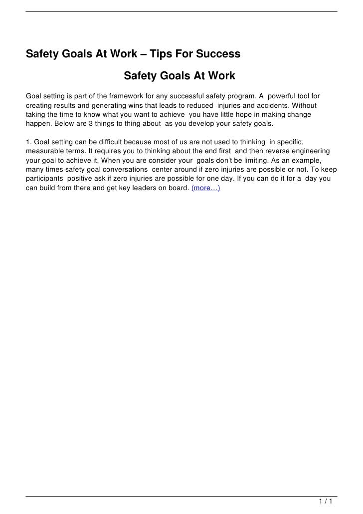 Safety Goals At Work Tips For Success