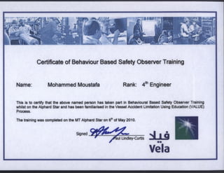 Safety observer certificate 