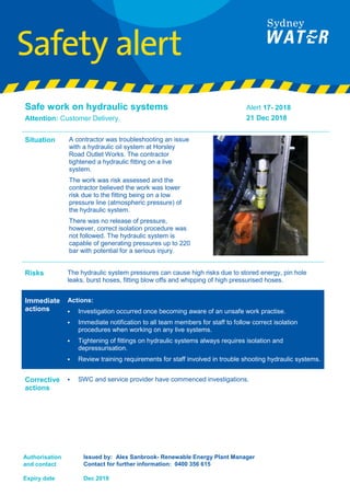 Safety alert 17 hydraulic systems | PDF