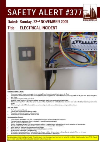 Safety Alert Electrical Incident
