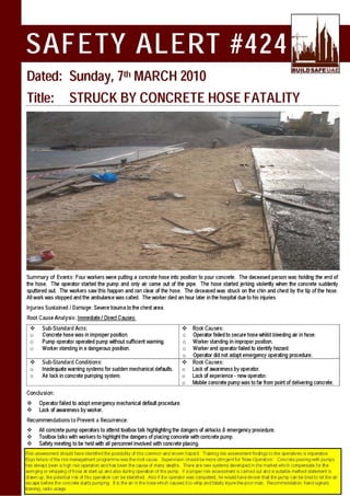 Safety Alert Struck By Concrete Hose Fatality