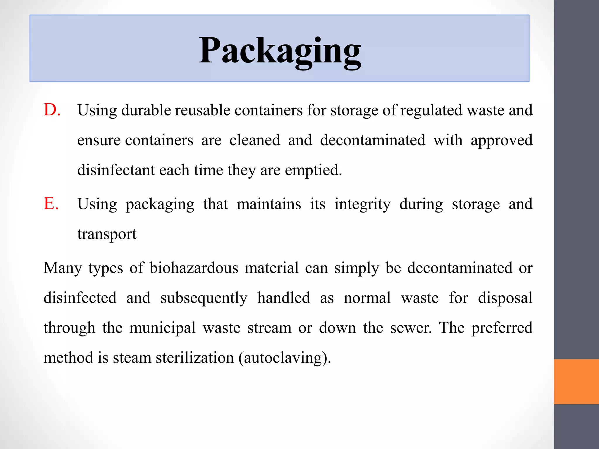 safety and biosecurity (lab 8).Storage and Containment of waste | PPTX