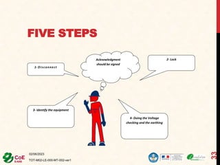 FIVE STEPS
02/06/2023
TOT-M02-LE-000-MT-002-ver1
33
Acknowledgment
should be signed
2- Lock
1- Disconnect
3- Identify the equipment
4- Doing the Voltage
checking and the earthing
 