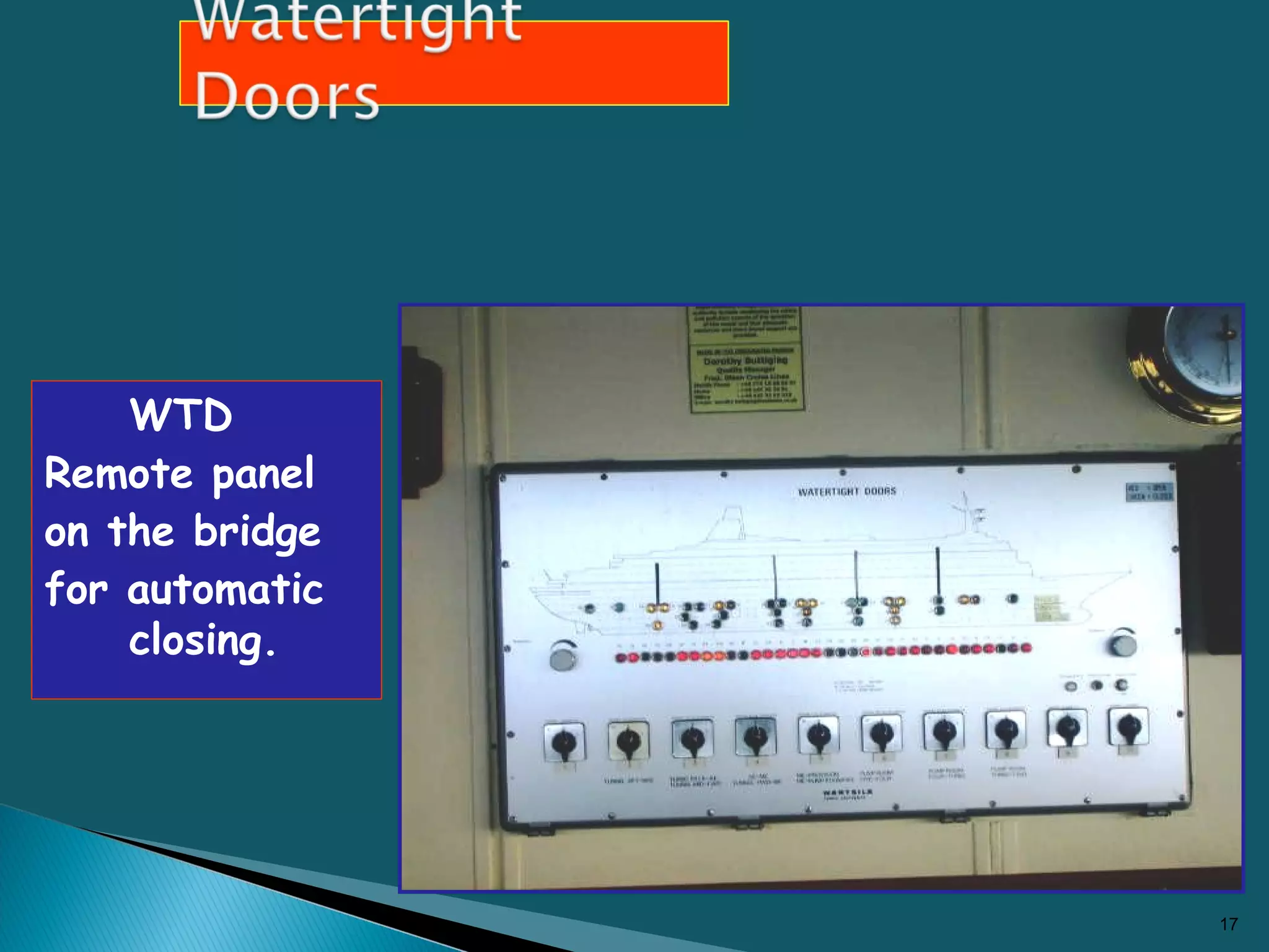 WTD
Remote panel
on the bridge
for automatic
closing.
17
 