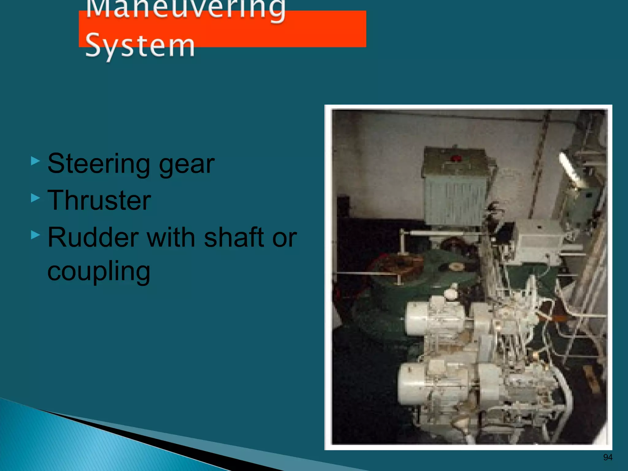  Steering gear
 Thruster
 Rudder with shaft or
coupling
94
 