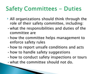 Roles and responsibilities of safety committee members