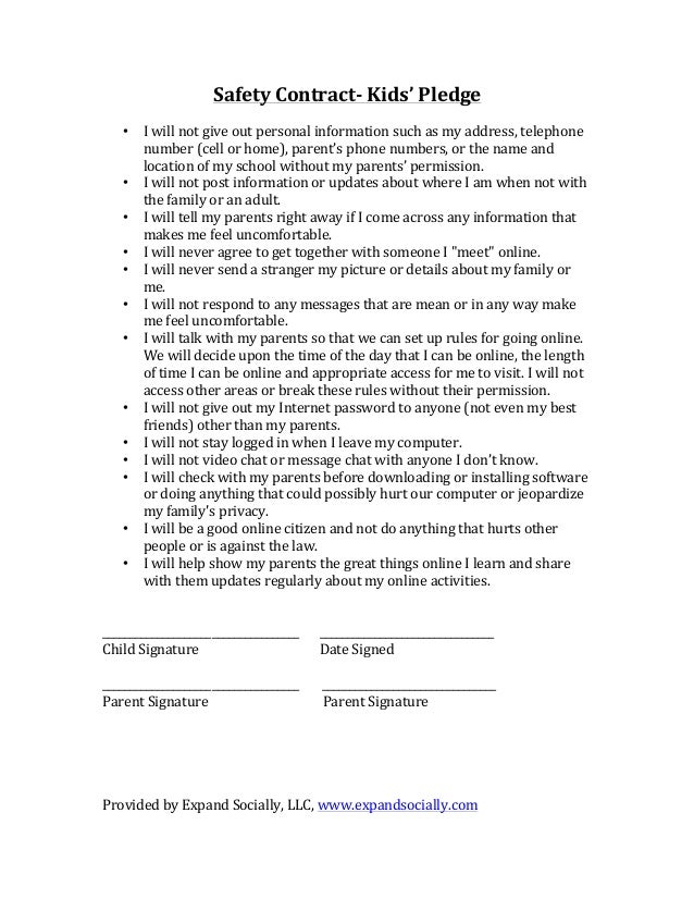 Safety Contract For Kids Online Usage