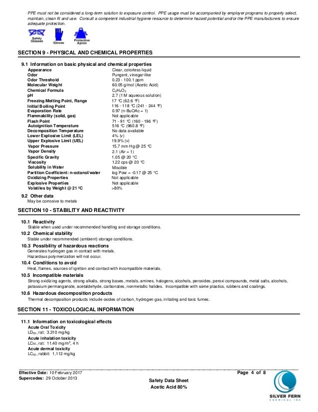 safety data sheet of acetic acid 80 at silver fern chemical chemical information sheet