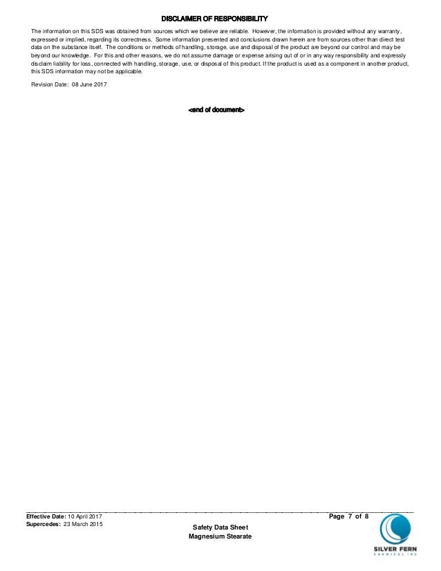 Safety Data Sheet of Magnesium Stearate