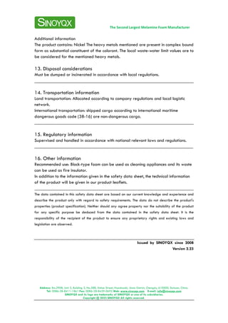 Safety Data Sheet SINOYQX Melamine Foam Material.pdf