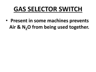 GAS SELECTOR SWITCH
• Present in some machines prevents
Air & N2O from being used together.
 