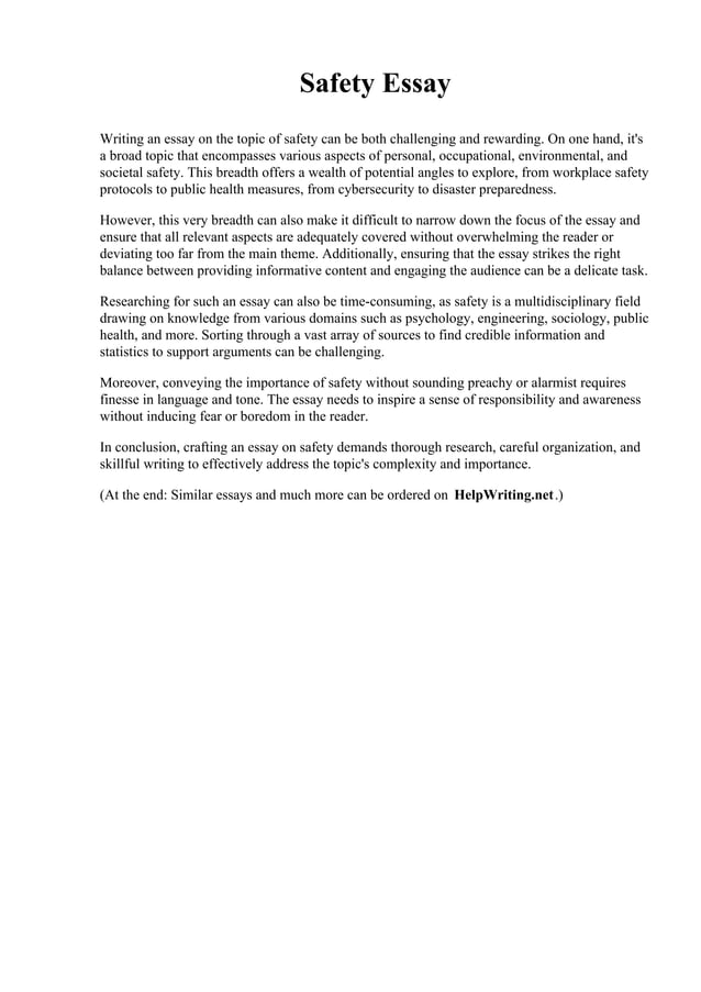 Safety Essay. Eastern Florida State College PDF