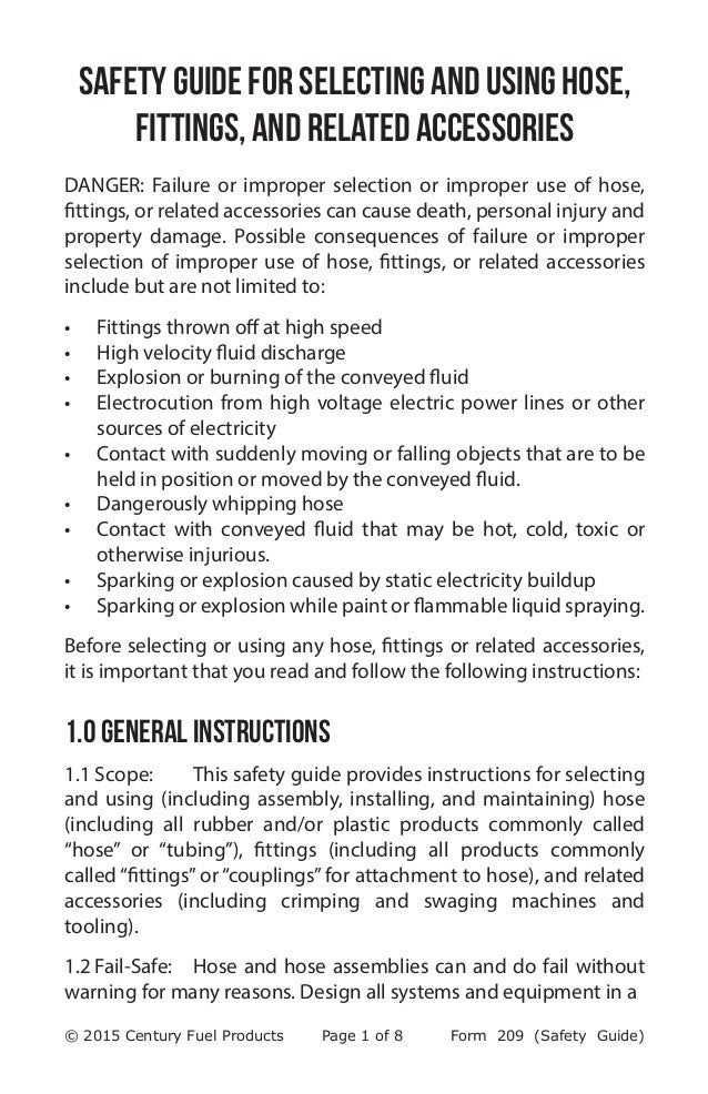 Safety Guide For Hose and Fittings? Century Fuel Products