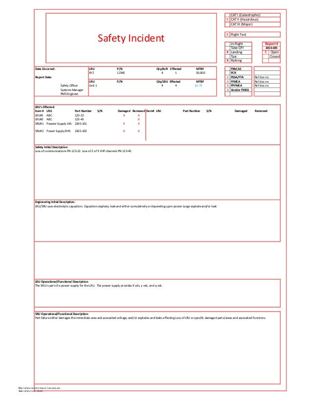safety incident report sample chp incident report date