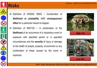Oleh: Engr. Norrazman Zaiha bin Zainol Email: razman.pe@gmail.com
OSH514 : SAFETY IN CONSTRUCTION
Definition of OHSAS 1800...
