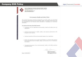 Agile | Passionate | Committed
Company EHS Policy
 