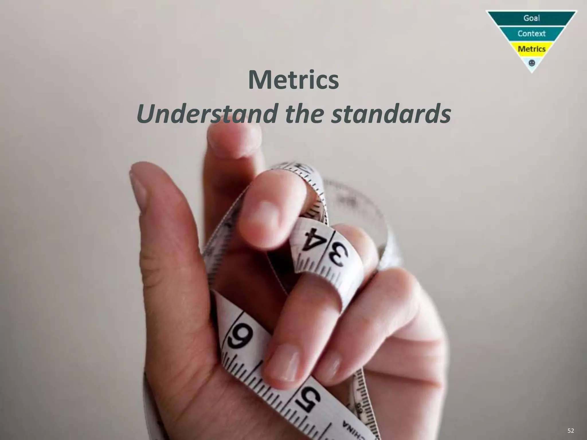 52
Metrics
Understand the standards
 