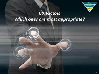 42
UX Factors
Which ones are most appropriate?
 