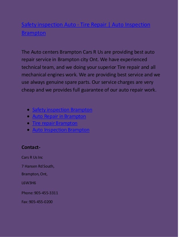 Safety inspection Auto Tire Repair Auto Inspection Brampton