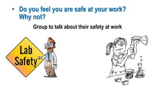 • Do you feel you are safe at your work?
Why not?
Group to talk about their safety at work
 