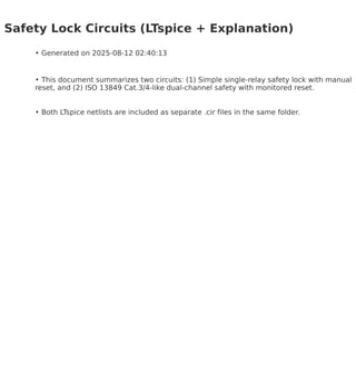 Safety Lock Circuits (LTspice + Explanation) | PDF