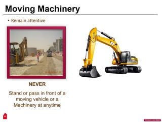 20
“Workers Lives Matter”
Moving Machinery
• Remain attentive
NEVER
Stand or pass in front of a
moving vehicle or a
Machinery at anytime
 