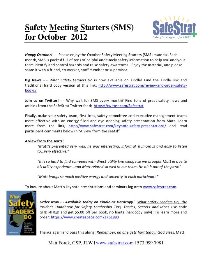 Safety Meeting Starters SMS Oct 2012 safety-meeting-starters-sms-oct-2012