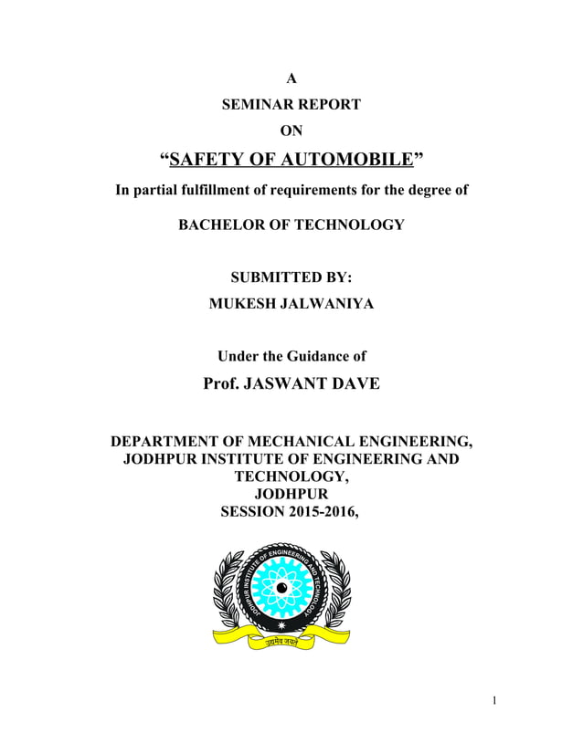 Safety of automobile Report PDF
