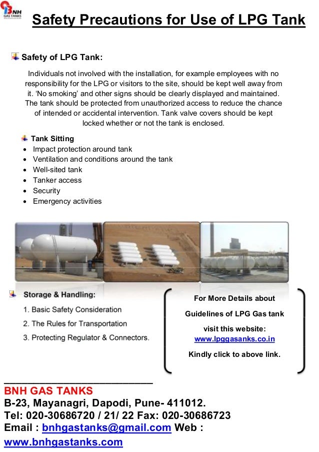 Safety precautions for use of lpg tank