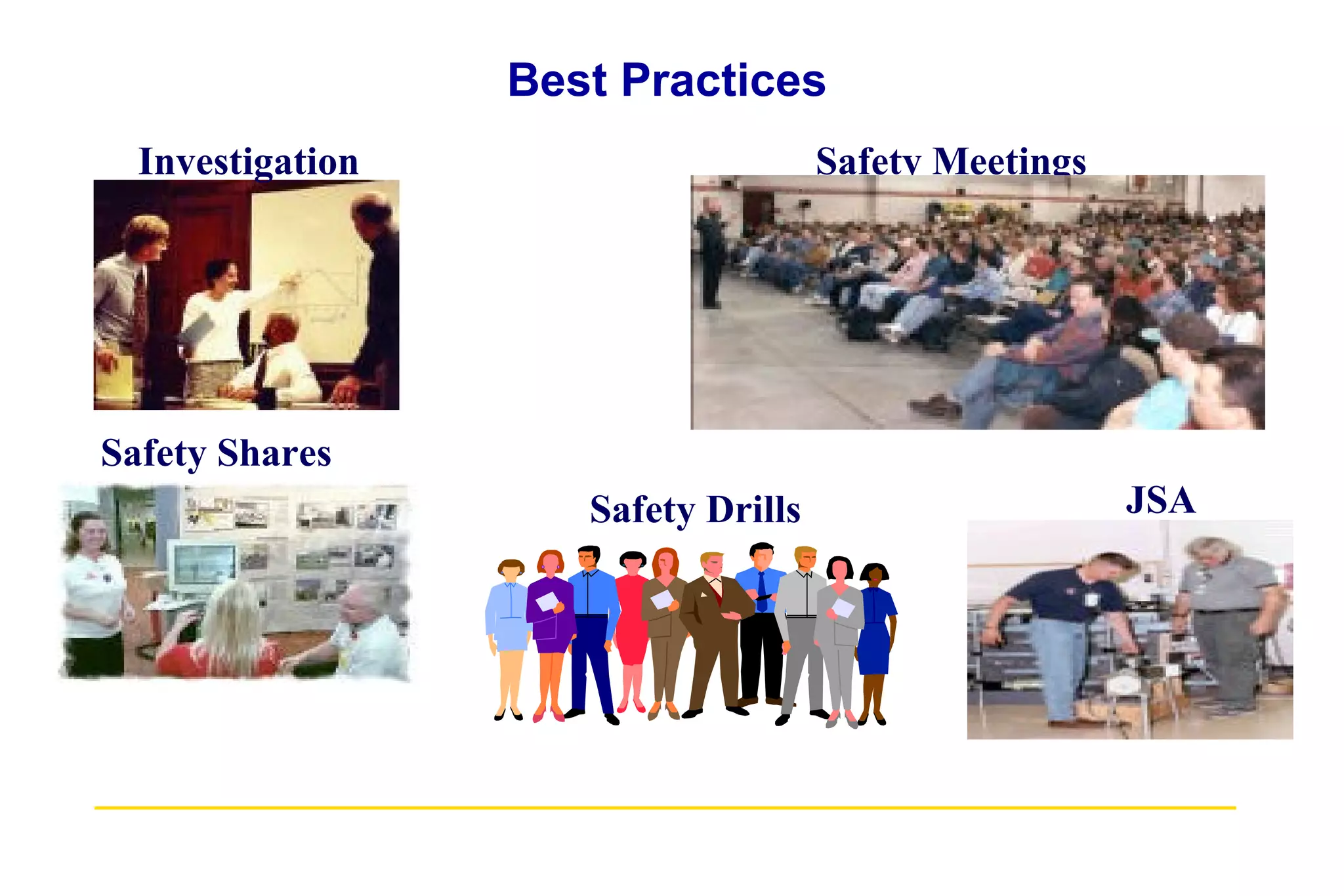 Best Practices Investigation Safety Meetings JSA Safety Shares Safety Drills 