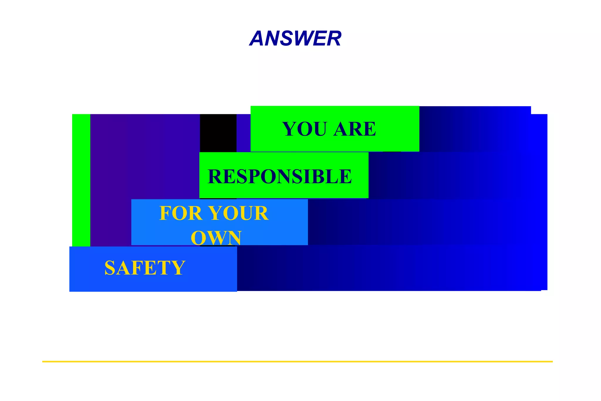 ANSWER   YOU ARE RESPONSIBLE FOR YOUR  OWN SAFETY 