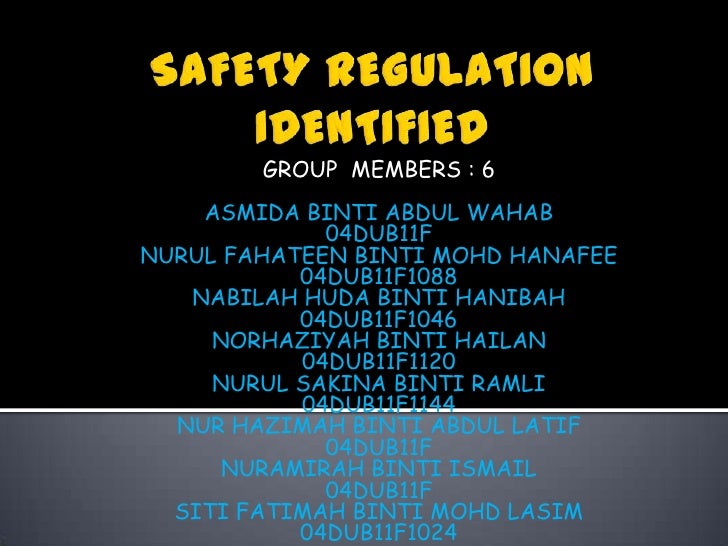 Safety regulation identified