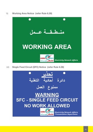 71
9)	 Working Area Notice (refer Rule 6.30)
10)	 Single Feed Circuit (SFC) Notice (refer Rule 6.26)
 