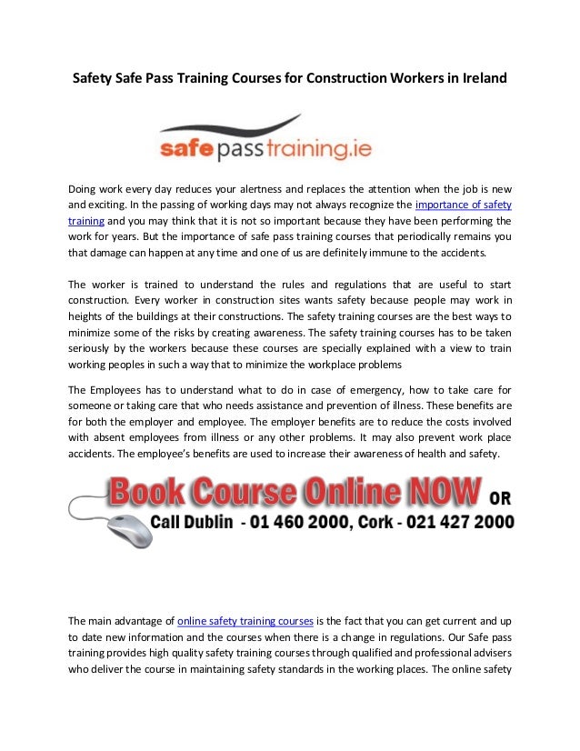 Safety safe pass training courses for construction workers in ireland